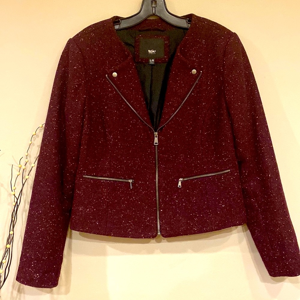 Burgundy Moto Jacket Blazer w/Zipper